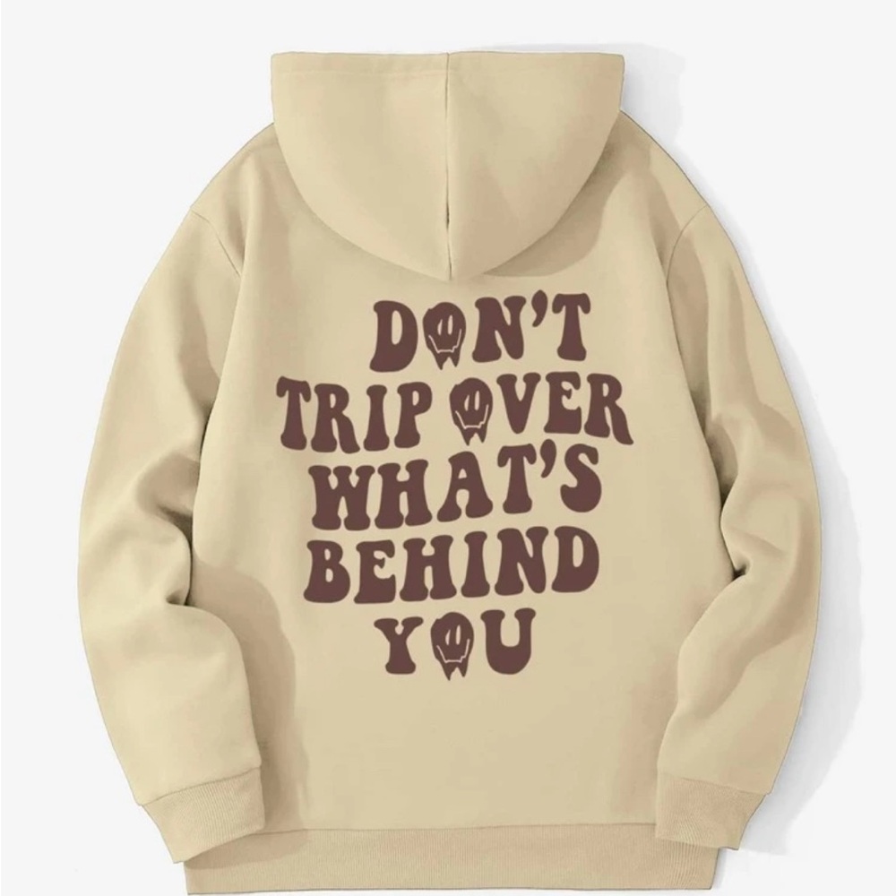 Tan Hoodie with Brown Graphic Text